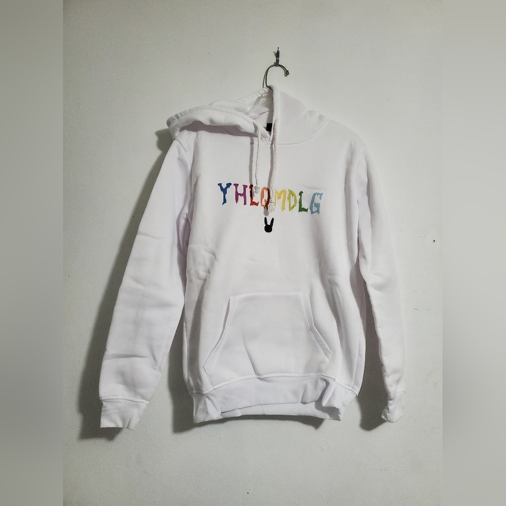 Unisex  White Hooded Sweater Size Small